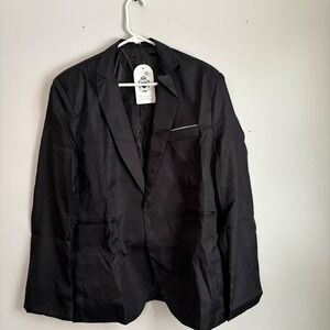 Mens Black Single Button Blazer Jacket XXL Slim Fit Formal Business Casual Coat